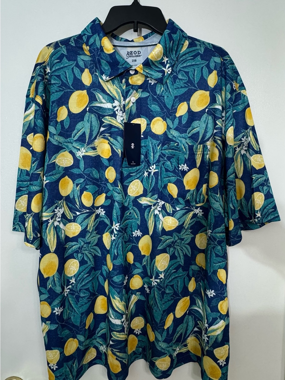 Izod Navy Polo Shirt with Yellow Lemon Print